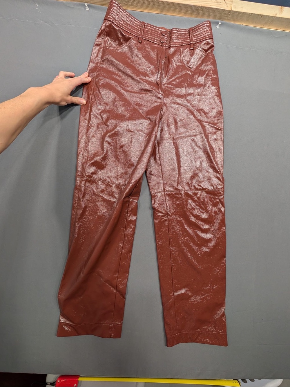 Wilfred Men's Shiny Brown Faux Leather Pants